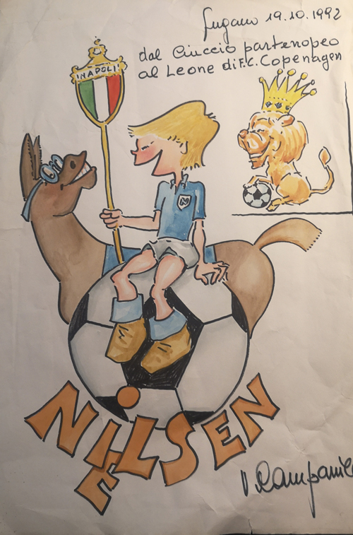 Tegning fra Napoli-fan til Harald Nielsen i 1992