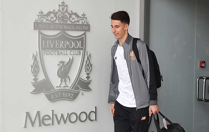 Kamil Grabara på Liverpools træningsanlæg, Melwood