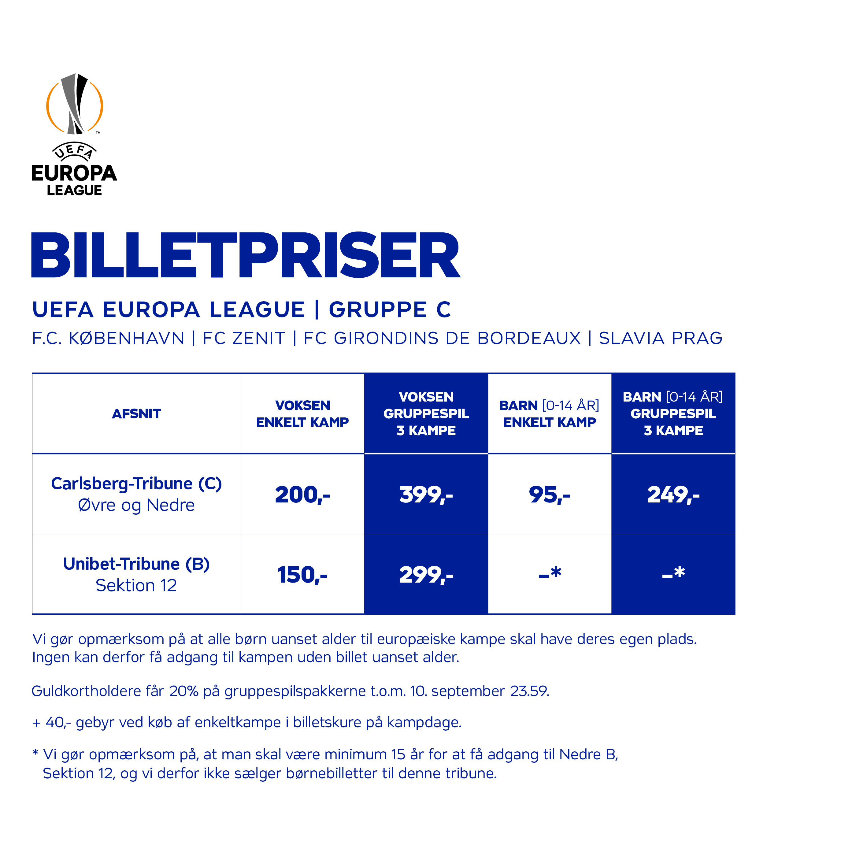 Billetpriser til gruppespillet