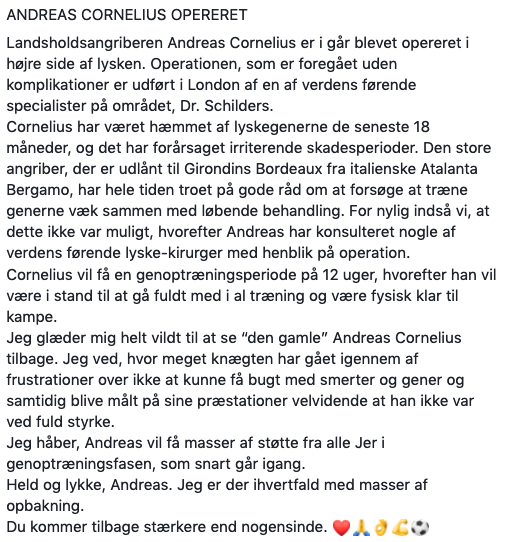 Andreas Cornelius opereret