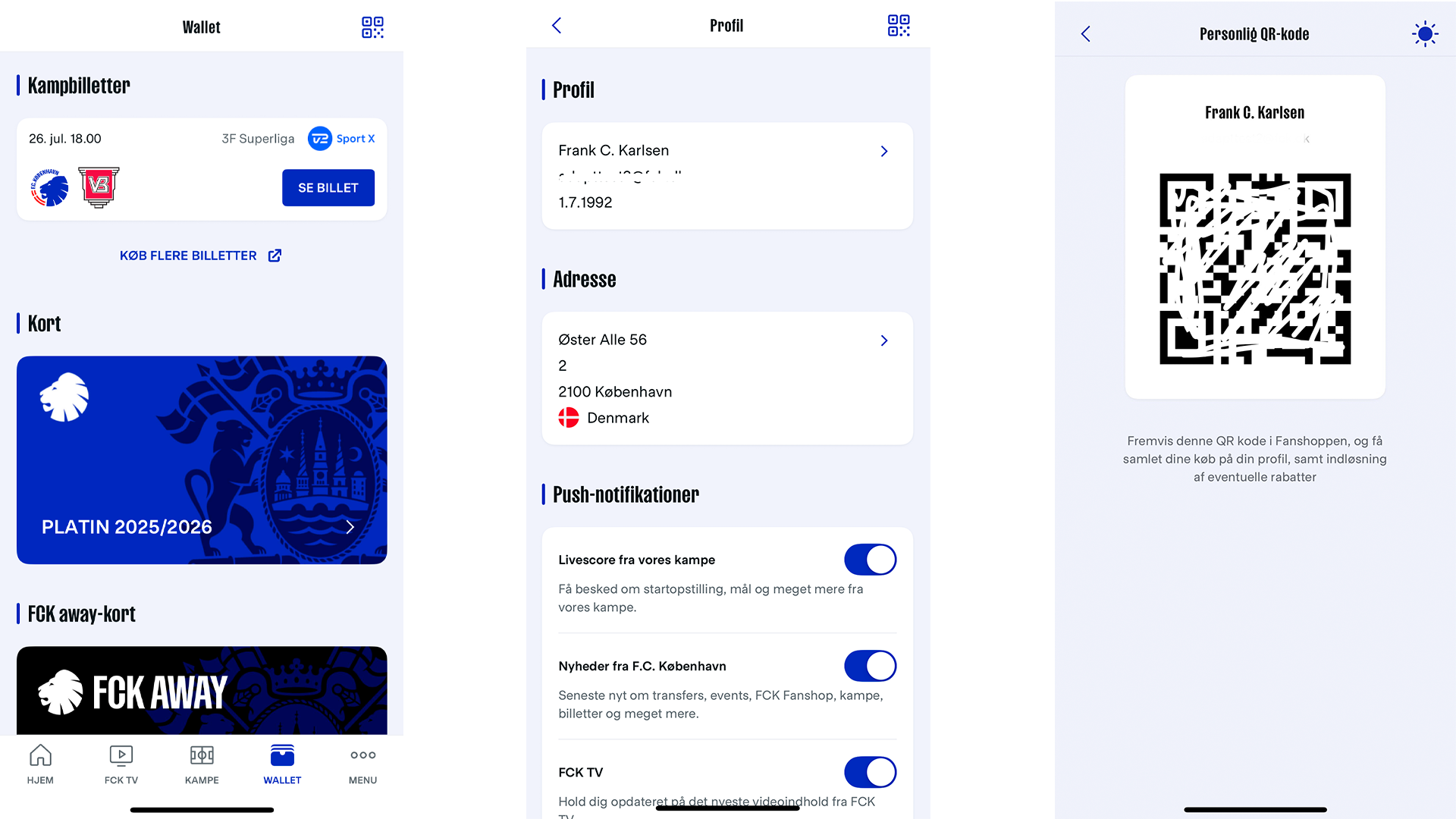 Scanning af QR-kode i F.C. Københavns app