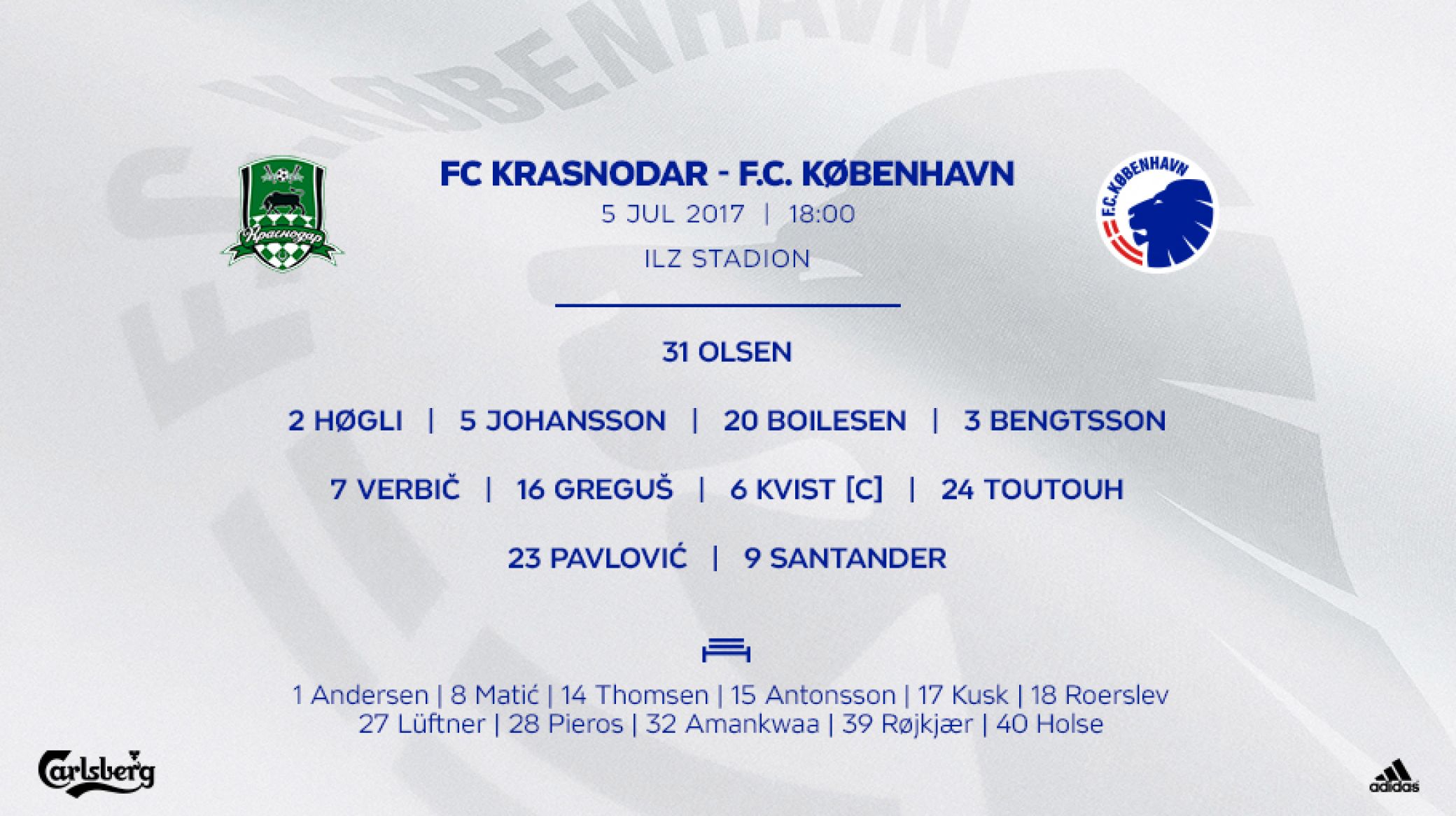 Startopstillingen mod FC Krasnodar