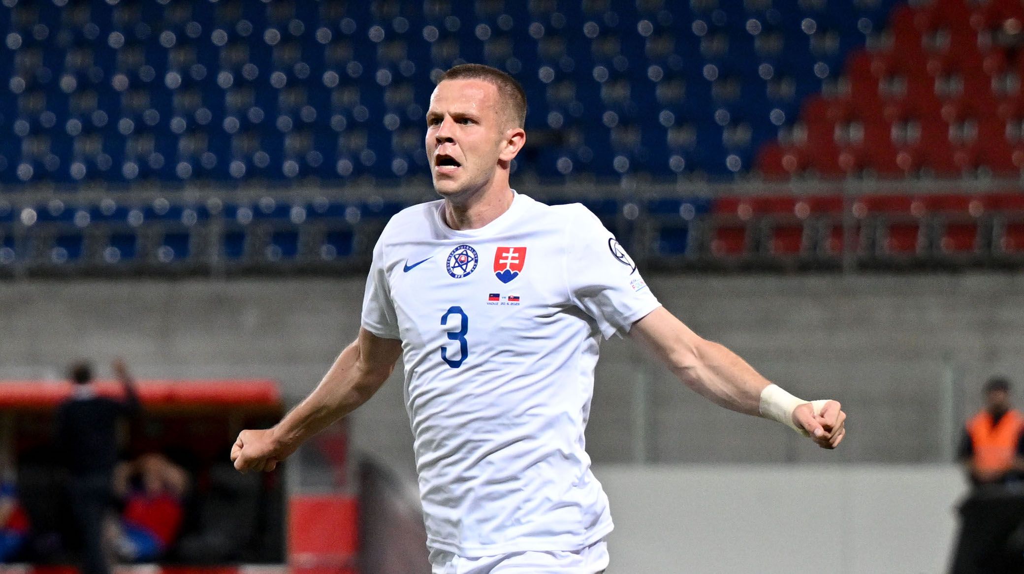 Denis Vavro jubler efter sit mål mod Liechtenstein. Denis Vavro jubler efter sit mål mod Liechtenstein.
