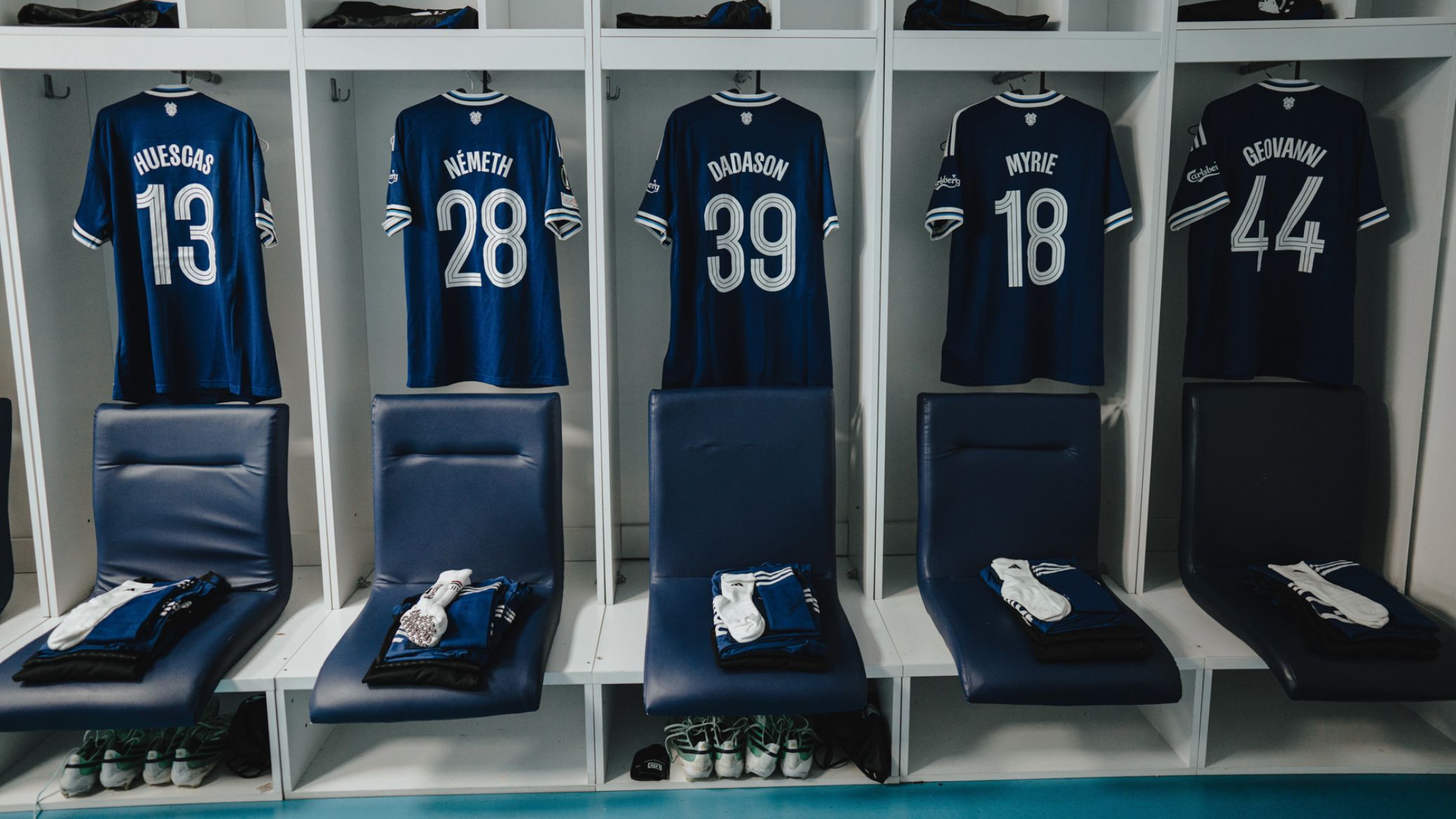 F.C. København-trøjer i omklædningsrummet