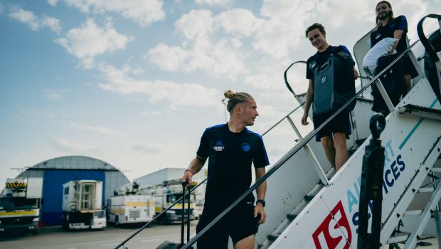 Christian Sørensen, William Clem og Rasmus Falk ankommer til Katowice Airport
