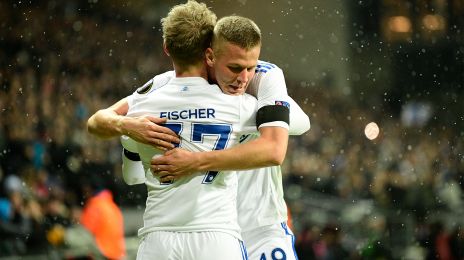 Denis Vavro og Viktor Fischer jubler efter 1-0-målet