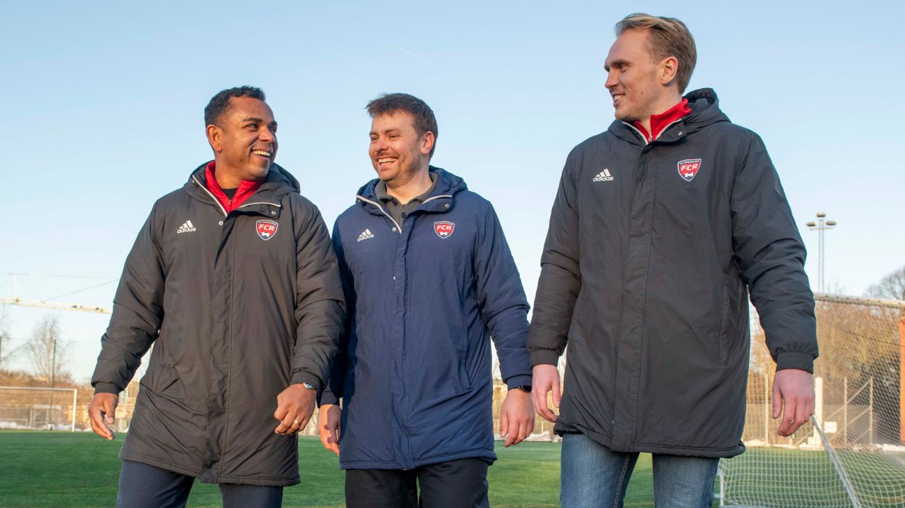 Assistenttræner Álvaro Santos, sportschef Marcus Oxe og cheftræner William Bergendahl