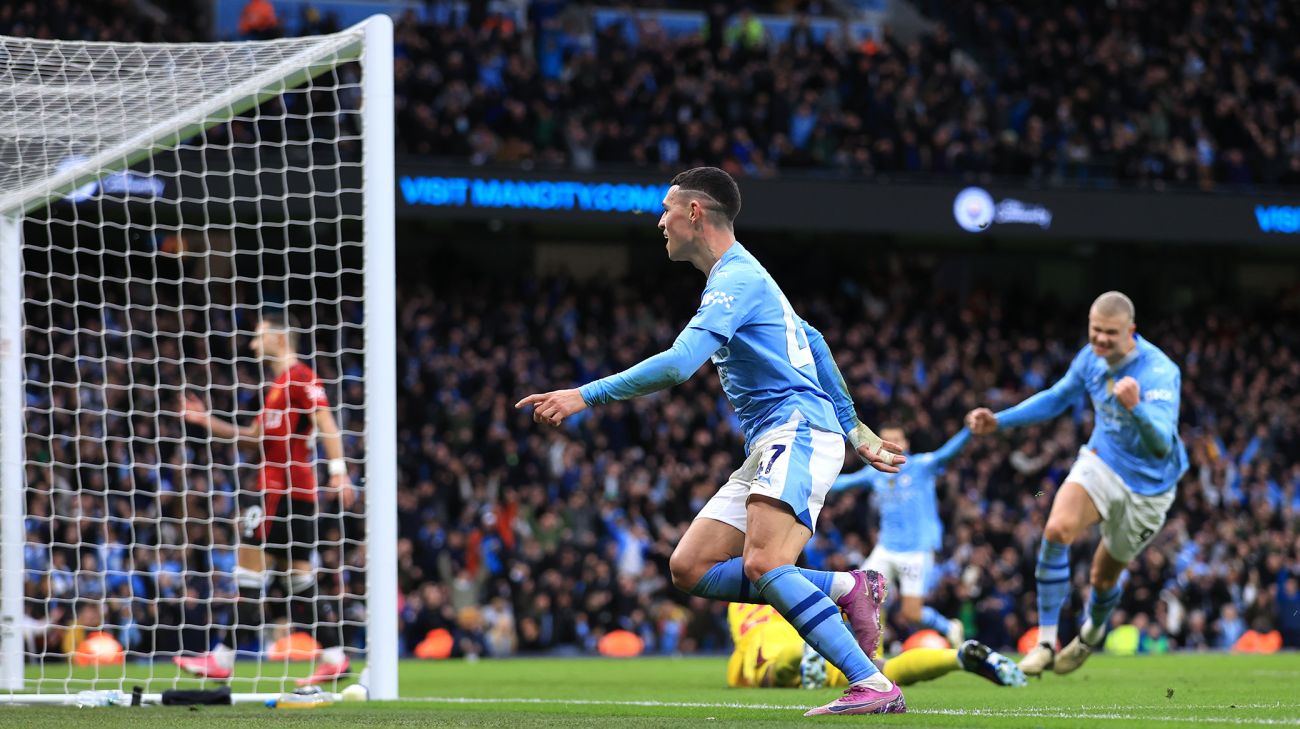 Phil Foden og Erling Haaland jubler over en scoring