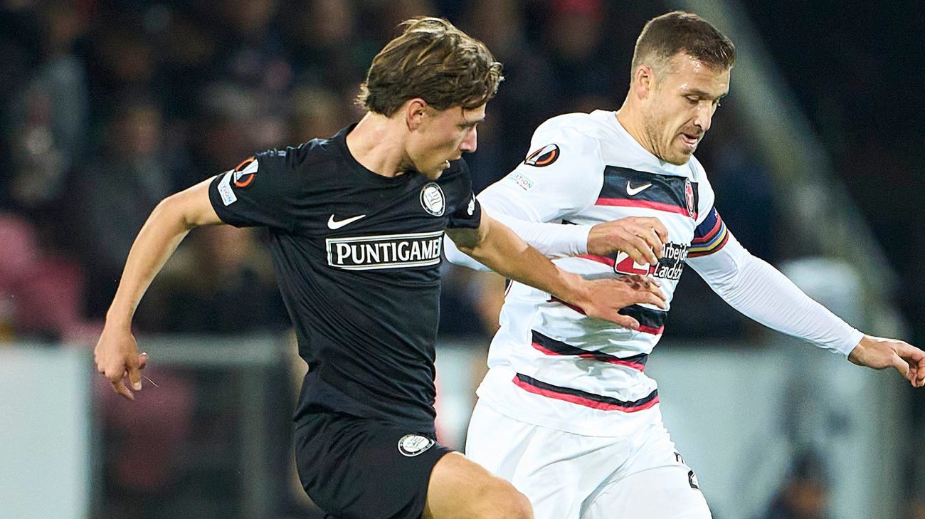 William Bøving i aktion for Sturm Graz mod FC Midtjylland i 2022